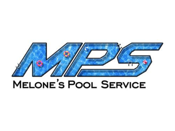 Melone's Pool Service company logo featuring blue pool design