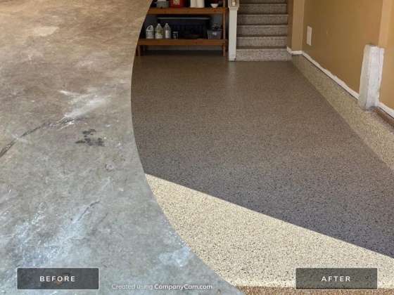 Comparison of garage floor before and after epoxy coating