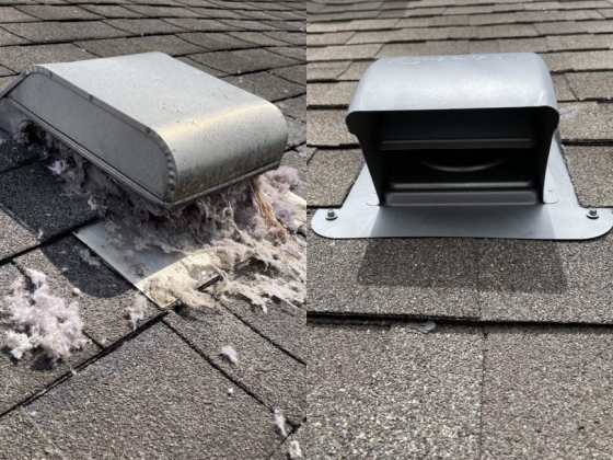 Comparison of clogged and clean roof vents on shingles