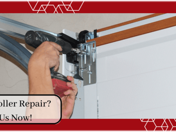 Garage door roller repair promotion with contact info