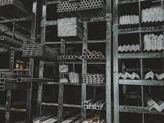 Organized metal materials in storage racks