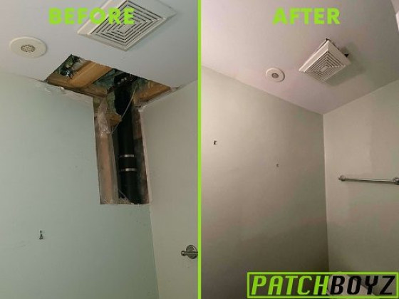 Ceiling repaired and painted in a two-step process