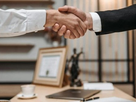 Professional handshake in office setting