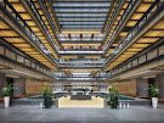 Grand atrium with open tiers and natural lighting