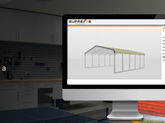 Computer displays building app, red unit beside