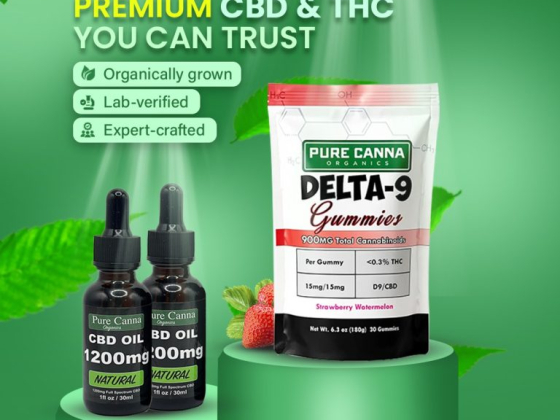 Premium CBD and THC products with contact information