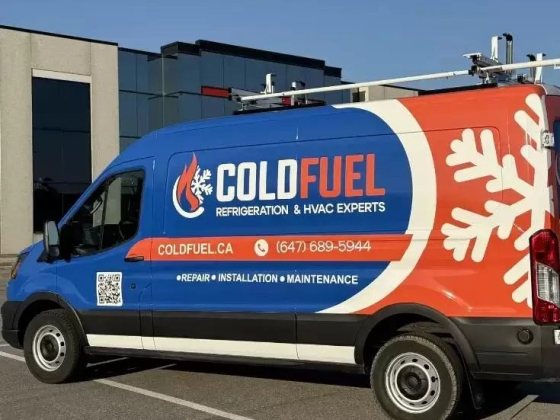 ColdFuel van with company branding and contact info