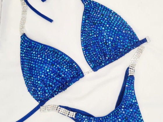 Sparkling blue bikini decorated with rhinestones