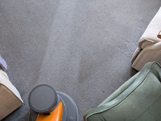 Vacuum in use on a living room carpet