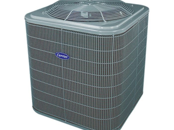 Square HVAC unit by Carrier in metallic finish