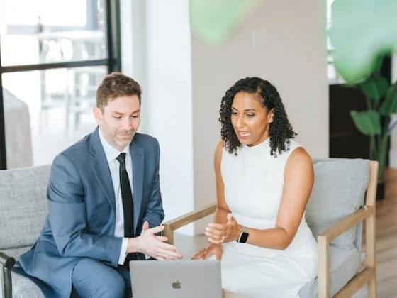 Colleagues collaborating in a modern office space