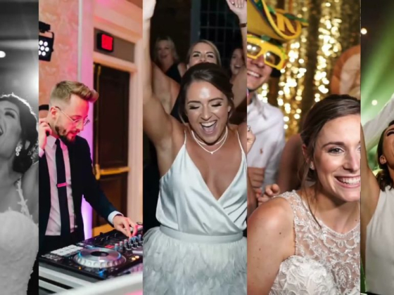 People celebrating and dancing at a wedding