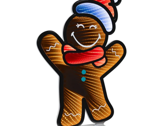 LED-lit gingerbread character in holiday attire