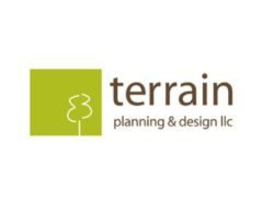 Terrain Planning & Design LLC logo featuring a green square and tree outline