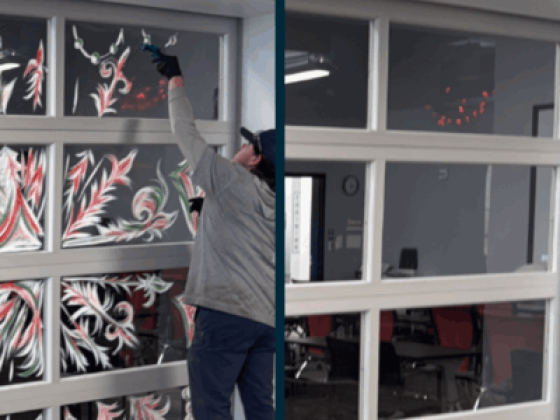 Before and after cleaning painted glass doors