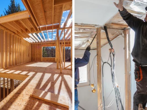 Building framework and interior renovation scene