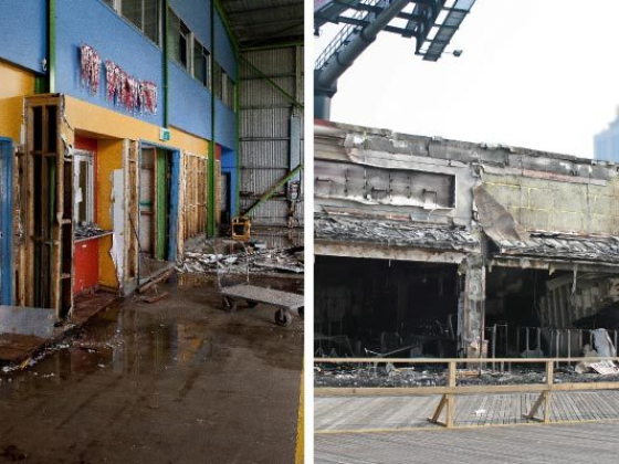 Images of extensive building fire damage