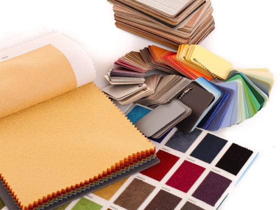 Variety of fabric and color samples for interior design