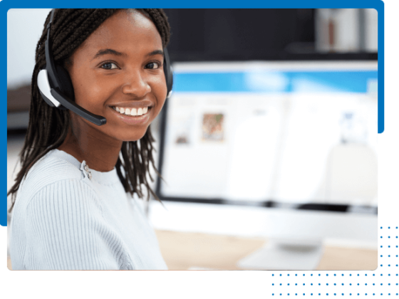 Customer service representative at desk