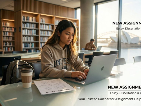 Library scene with student using a laptop for studies