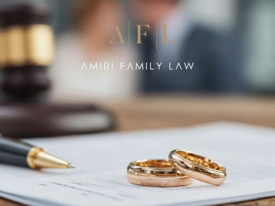 Legal paperwork with gold rings and lawyer's tools