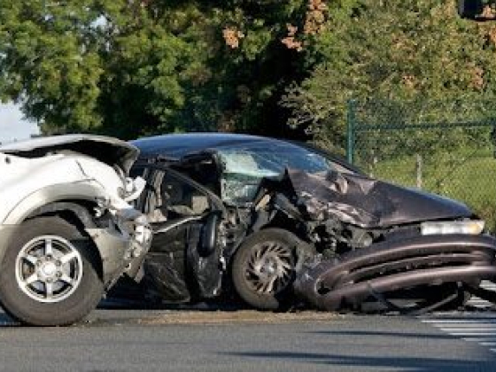 Two cars damaged in a serious crash
