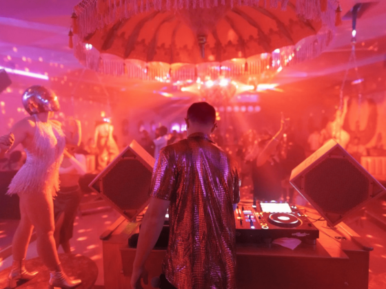 DJ playing music in a lively club atmosphere
