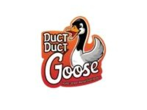 Funny sticker reading 'Duct Duct Goose' with a duck graphic