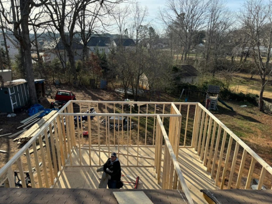 Top view of wooden framing for a new house