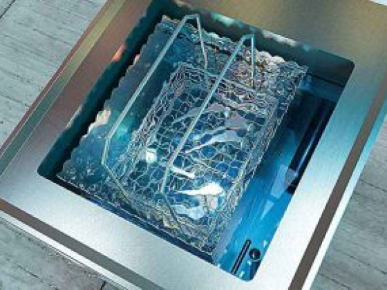 View of items in ultrasonic cleaner