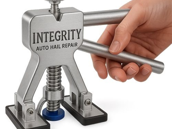 Person using auto hail repair tool on surface