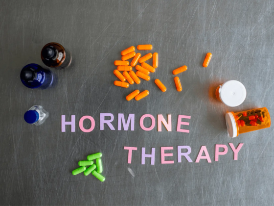 A variety of pills and bottles for hormone therapy