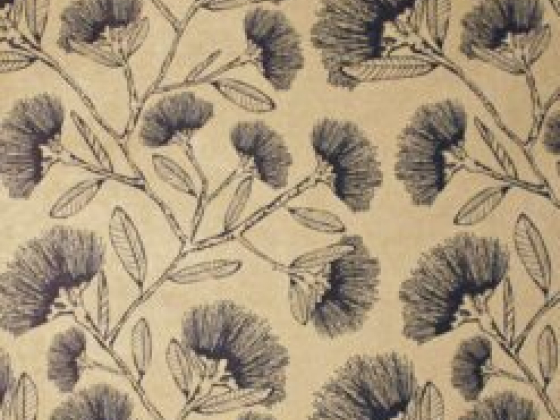 Detailed floral design with black outlines on beige