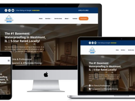Website on phone, tablet, desktop showing waterproofing services
