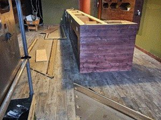 Incomplete construction of a rustic bar interior