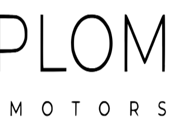 Stylish Diplomat Motors logo on white background
