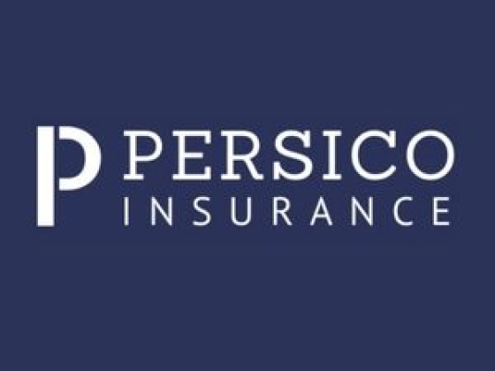 Persico Insurance logo in white on navy background.
