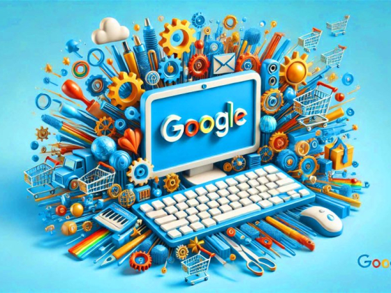 Illustration of Google with digital shopping icons