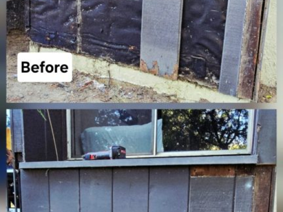 Comparison of wall repair progress with new panels