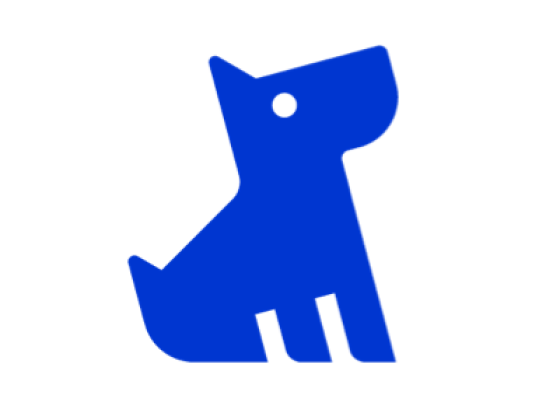 Minimalist blue dog icon on a white background