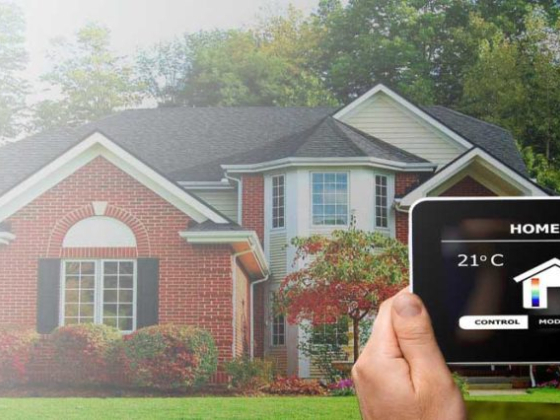 A tablet controls home features remotely.