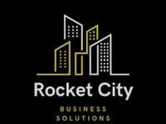 Rocket City Business Solutions logo with building graphics