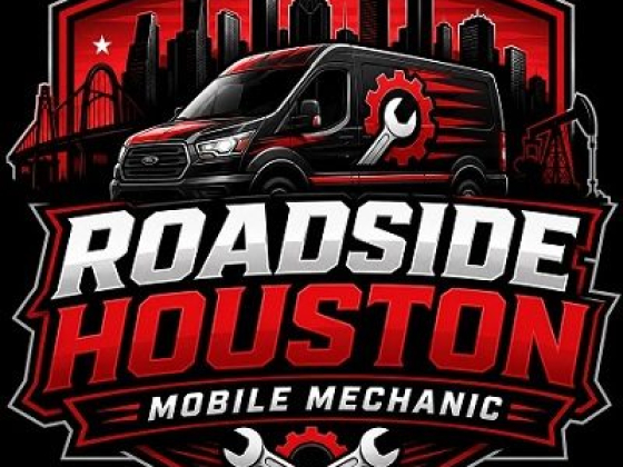 Logo featuring van and Houston skyline
