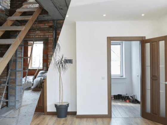 Half renovated, half under construction room contrast