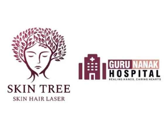 Combined logos of Skin Tree and Guru Nanak Hospital