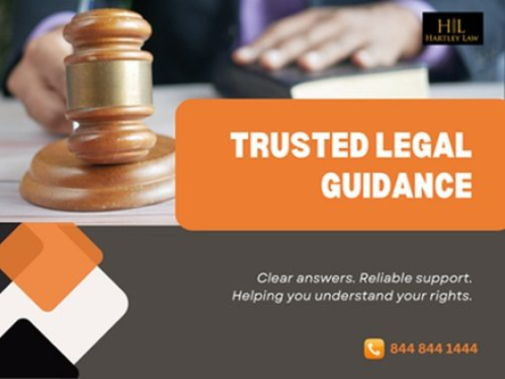 Advertisement for legal services by Hartley Law