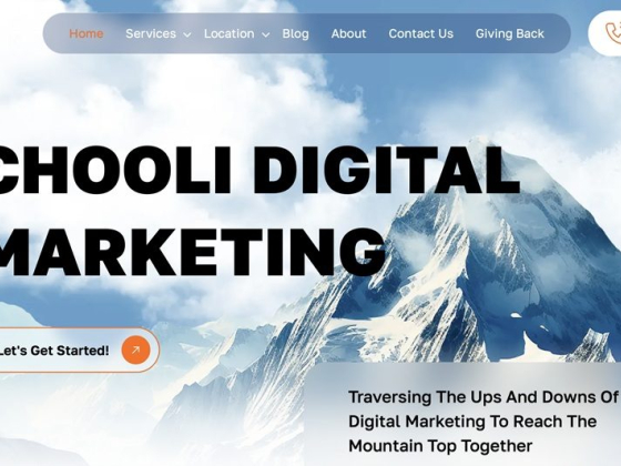 Homepage featuring a mountain and digital marketing tagline