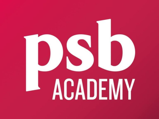 Logo of PSB Academy on a red gradient background